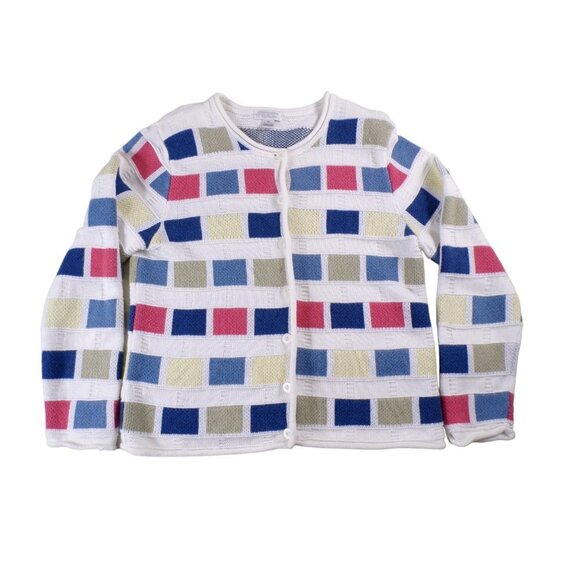 Christopher & Banks White Pastel Colorblock Cardigan Y2K 2005 Size M #127 - Picture 3 of 11